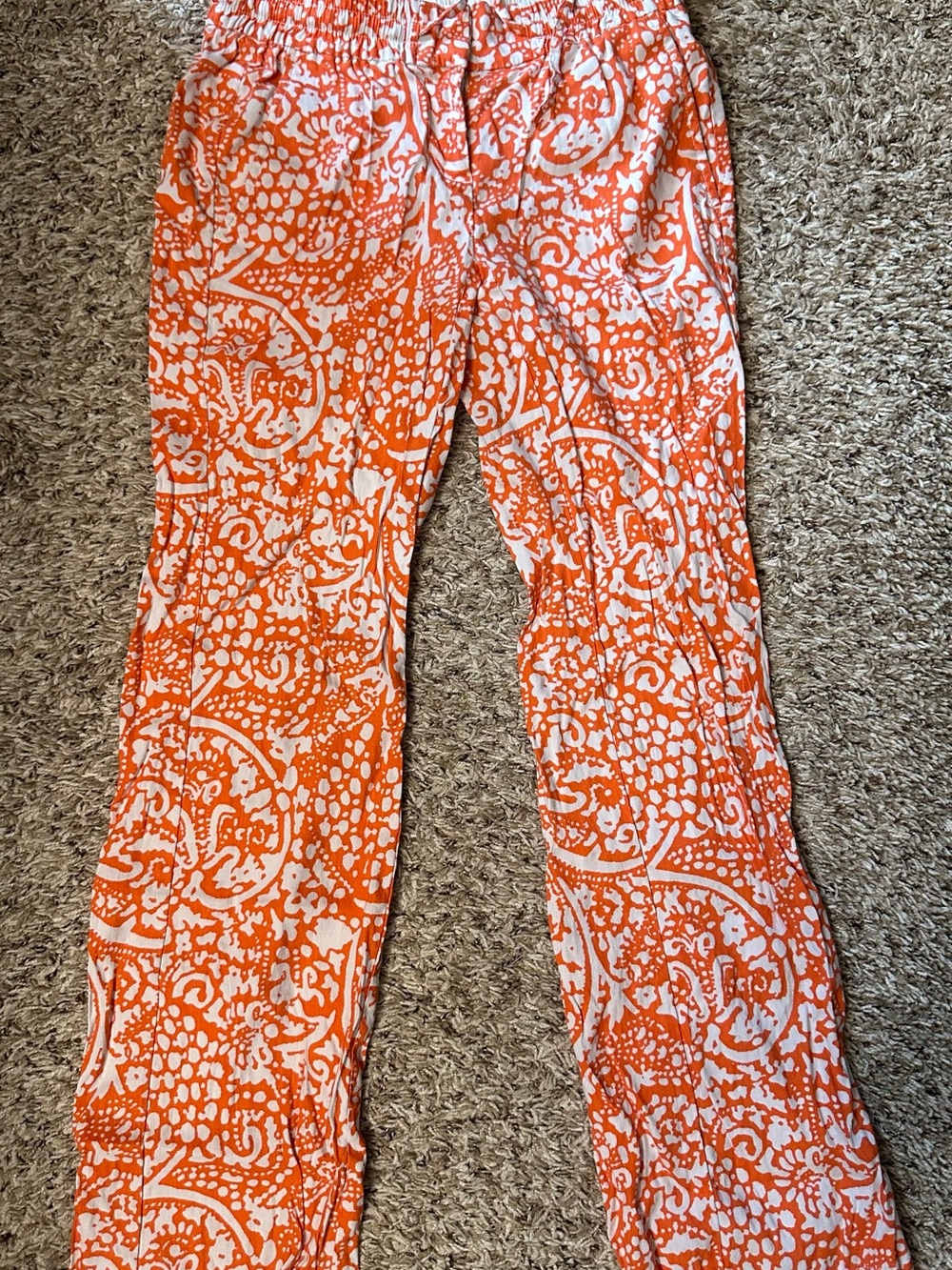 Ann Taylor Orange and White Printed Pull-On Pants size 0P
